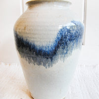 Ceramic Floor Pot Vase with White and Bright Indigo drip Glaze