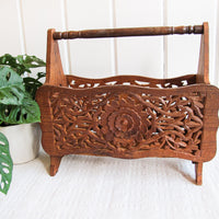 Teak Sheesham Rose Wood Magazine Rack Storage Basket