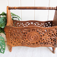 Teak Sheesham Rose Wood Magazine Rack Storage Basket