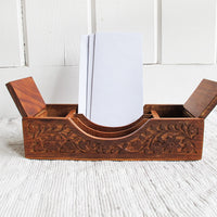 Wood Desk Organizer With Beautiful Carved Details