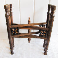 Mixed Metal Copper Top Tray Table with Folding Wood Legs with Inlay