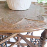 Mixed Metal Copper Top Tray Table with Folding Wood Legs with Inlay