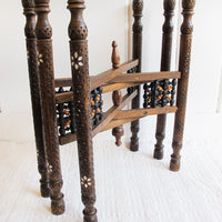Mixed Metal Copper Top Tray Table with Folding Wood Legs with Inlay