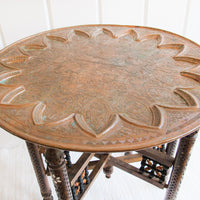 Mixed Metal Copper Top Tray Table with Folding Wood Legs with Inlay