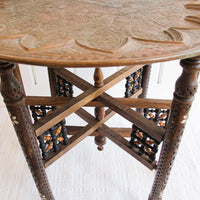 Mixed Metal Copper Top Tray Table with Folding Wood Legs with Inlay