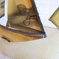 Brass Boat Sculpture on Geode Stone Base Curtis Jere Style