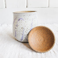 Light Purple Swirl Ceramic Canister with Wavy Handle Top