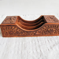 Wood Desk Organizer With Beautiful Carved Details