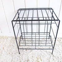 Midcentury Cast Iron Metal Record Player Organizer Stand with Vinyl Record Storage