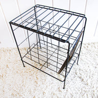 Midcentury Cast Iron Metal Record Player Organizer Stand with Vinyl Record Storage