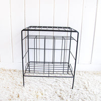 Midcentury Cast Iron Metal Record Player Organizer Stand with Vinyl Record Storage