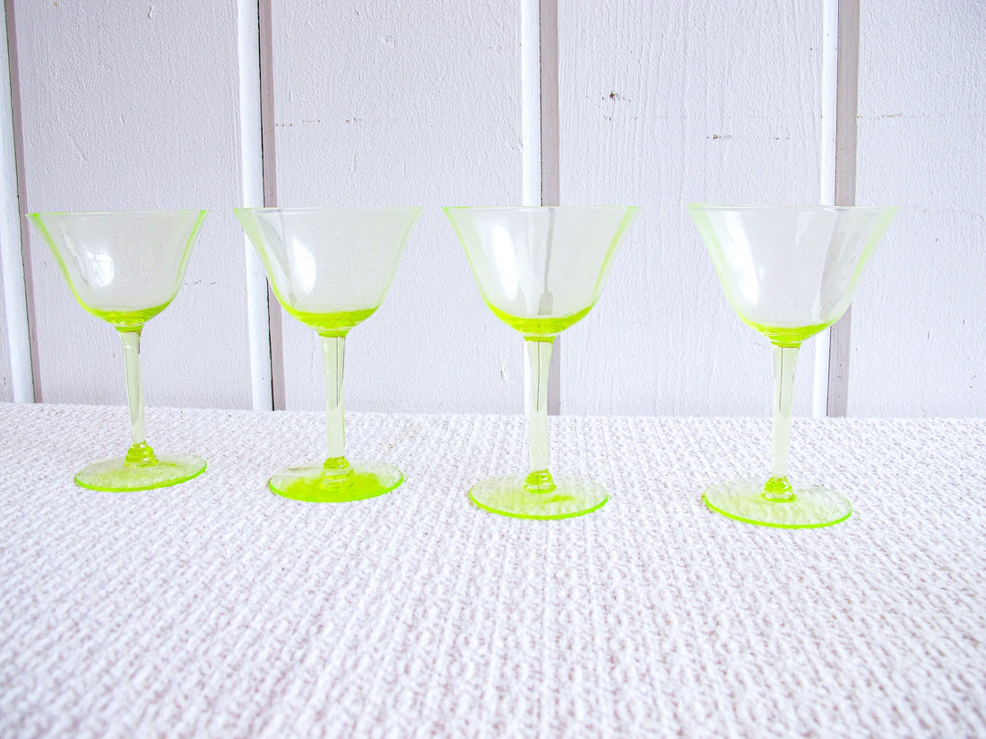 Vaseline Champagne Cocktail Wine Glasses ( 2 Sets of Four Glasses Available and Sold Separately)