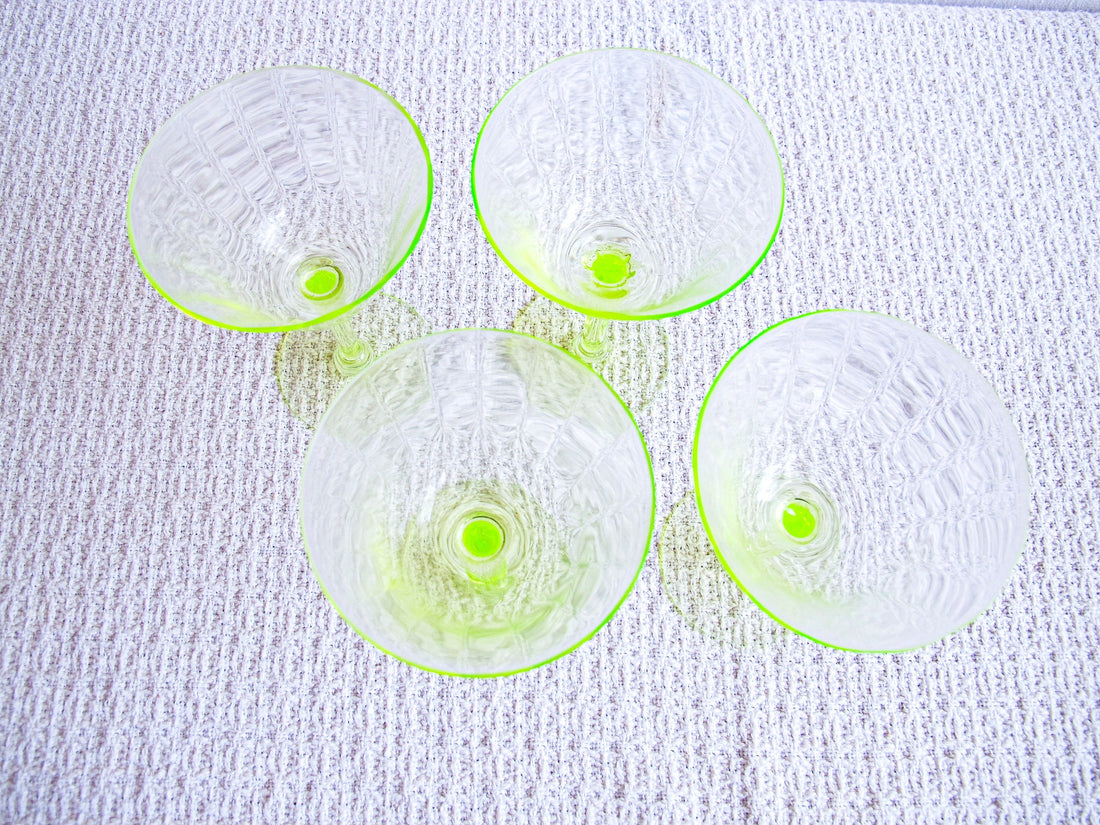 Vaseline Champagne Cocktail Wine Glasses ( 2 Sets of Four Glasses Available and Sold Separately)