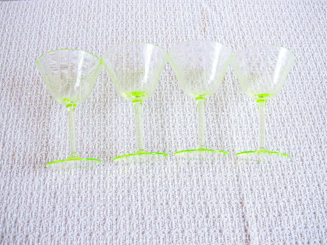Vaseline Champagne Cocktail Wine Glasses ( 2 Sets of Four Glasses Available and Sold Separately)