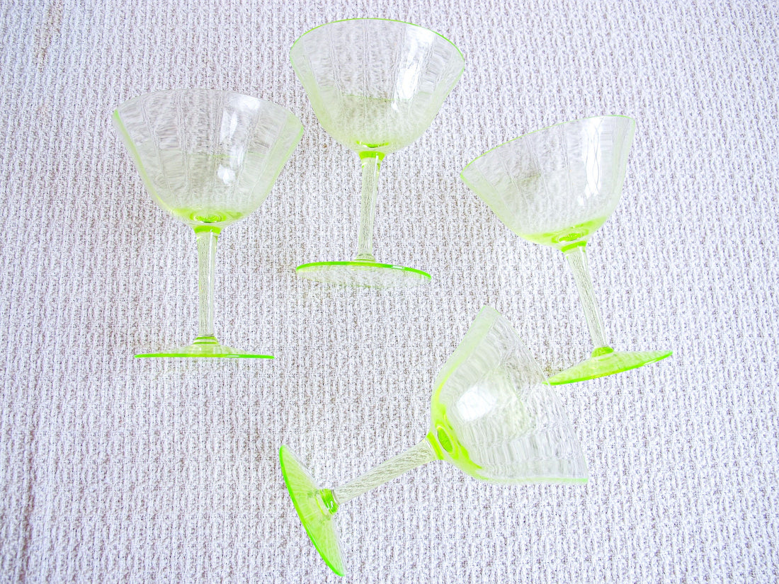 Vaseline Champagne Cocktail Wine Glasses ( 2 Sets of Four Glasses Available and Sold Separately)