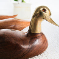 Wooden Duck Statues with Brass Heads Set of Three