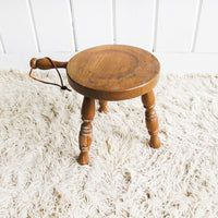 Wood plant Stand Milk Stool with Leather Handle