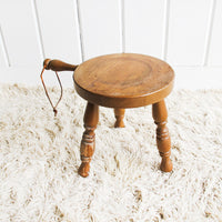 Wood plant Stand Milk Stool with Leather Handle