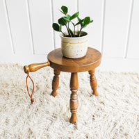 Wood plant Stand Milk Stool with Leather Handle