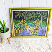 Poulette B.B. Haitian Jungle Painting Framed Wall Art 1992
