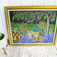 Poulette B.B. Haitian Jungle Painting Framed Wall Art 1992