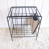 Midcentury Cast Iron Metal Record Player Organizer Stand with Vinyl Record Storage