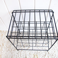 Midcentury Cast Iron Metal Record Player Organizer Stand with Vinyl Record Storage