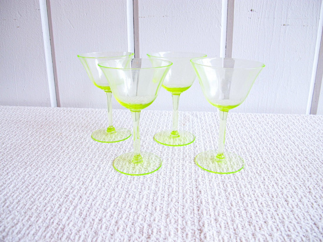Vaseline Champagne Cocktail Wine Glasses ( 2 Sets of Four Glasses Available and Sold Separately)