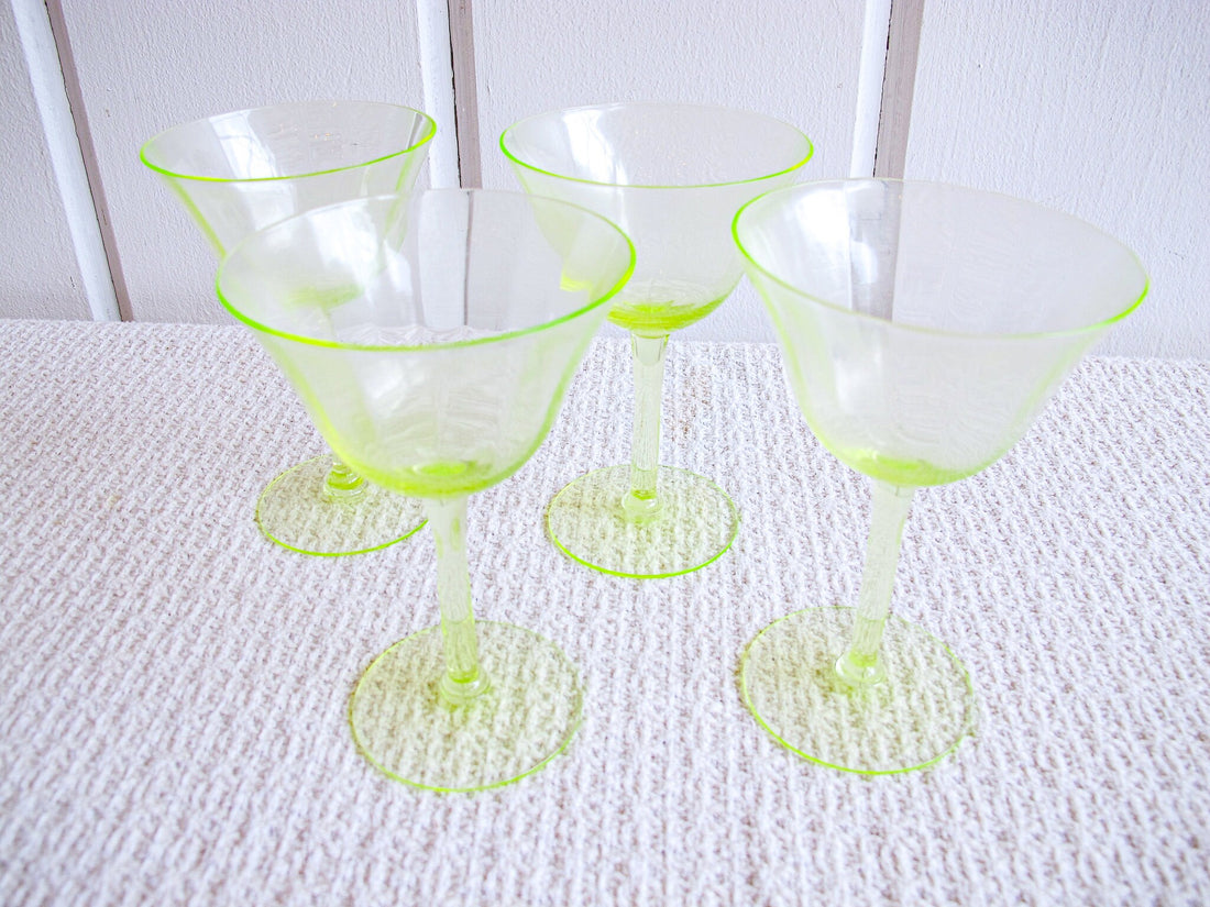 Vaseline Champagne Cocktail Wine Glasses ( 2 Sets of Four Glasses Available and Sold Separately)