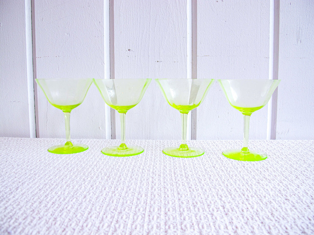 Vaseline Champagne Cocktail Wine Glasses ( 2 Sets of Four Glasses Available and Sold Separately)