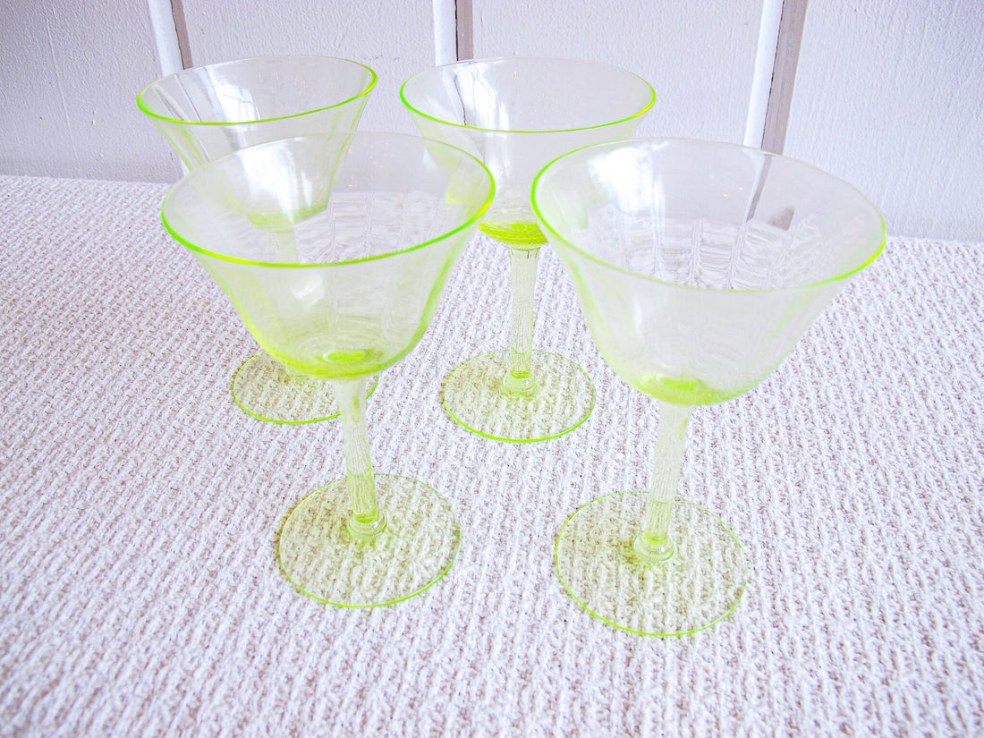 Vaseline Champagne Cocktail Wine Glasses ( 2 Sets of Four Glasses Available and Sold Separately)