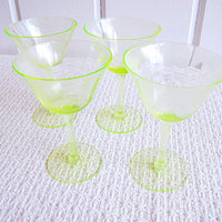 Vaseline Champagne Cocktail Wine Glasses ( 2 Sets of Four Glasses Available and Sold Separately)