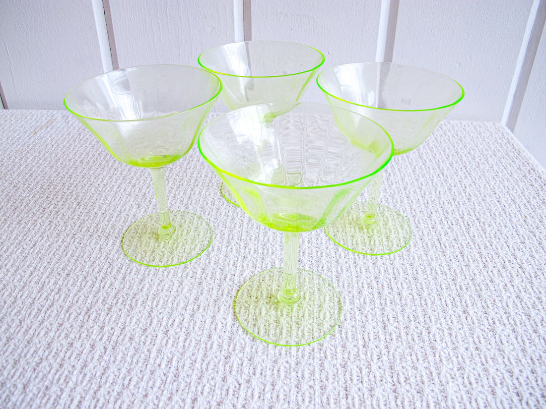 Vaseline Champagne Cocktail Wine Glasses ( 2 Sets of Four Glasses Available and Sold Separately)