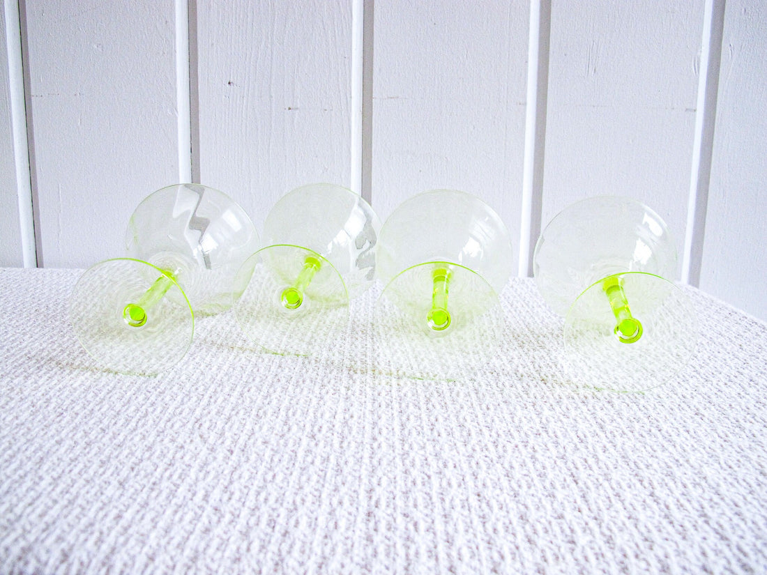 Vaseline Champagne Cocktail Wine Glasses ( 2 Sets of Four Glasses Available and Sold Separately)