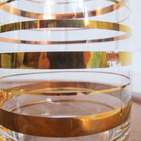 Midcentury Gold Stripe Glass Carafe Pitcher