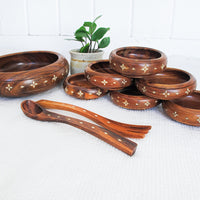Teak Wood Salad Bowl Set of Eight with Inlay