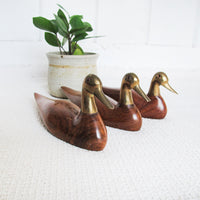 Wooden Duck Statues with Brass Heads Set of Three