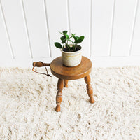 Wood plant Stand Milk Stool with Leather Handle
