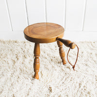 Wood plant Stand Milk Stool with Leather Handle