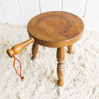 Wood plant Stand Milk Stool with Leather Handle
