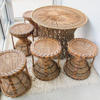 Rattan Table with Five Stools Made In Japan