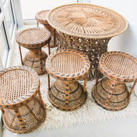 Rattan Table with Five Stools Made In Japan