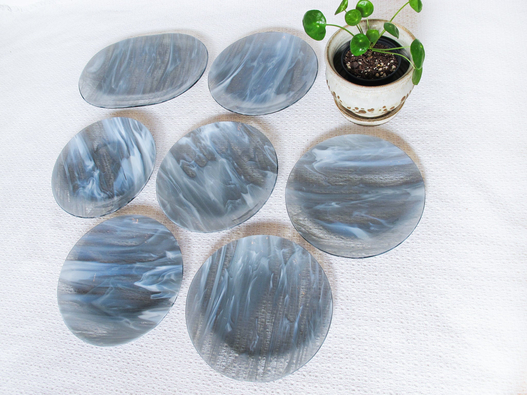 Hand Blown Glass Serving Plates and Platter Signed Made in 1988