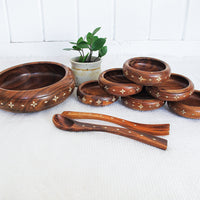 Teak Wood Salad Bowl Set of Eight with Inlay