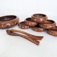 Teak Wood Salad Bowl Set of Eight with Inlay