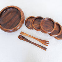 Teak Wood Salad Bowl Set of Eight with Inlay