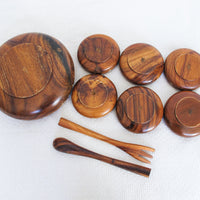 Teak Wood Salad Bowl Set of Eight with Inlay
