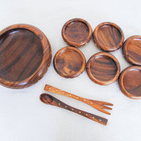 Teak Wood Salad Bowl Set of Eight with Inlay
