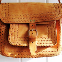 Tooled Vintage Large Leather Vintage Shoulder Tote - Made in Mexico