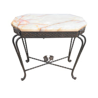 White Marble French Side Table with Cast Iron Frame